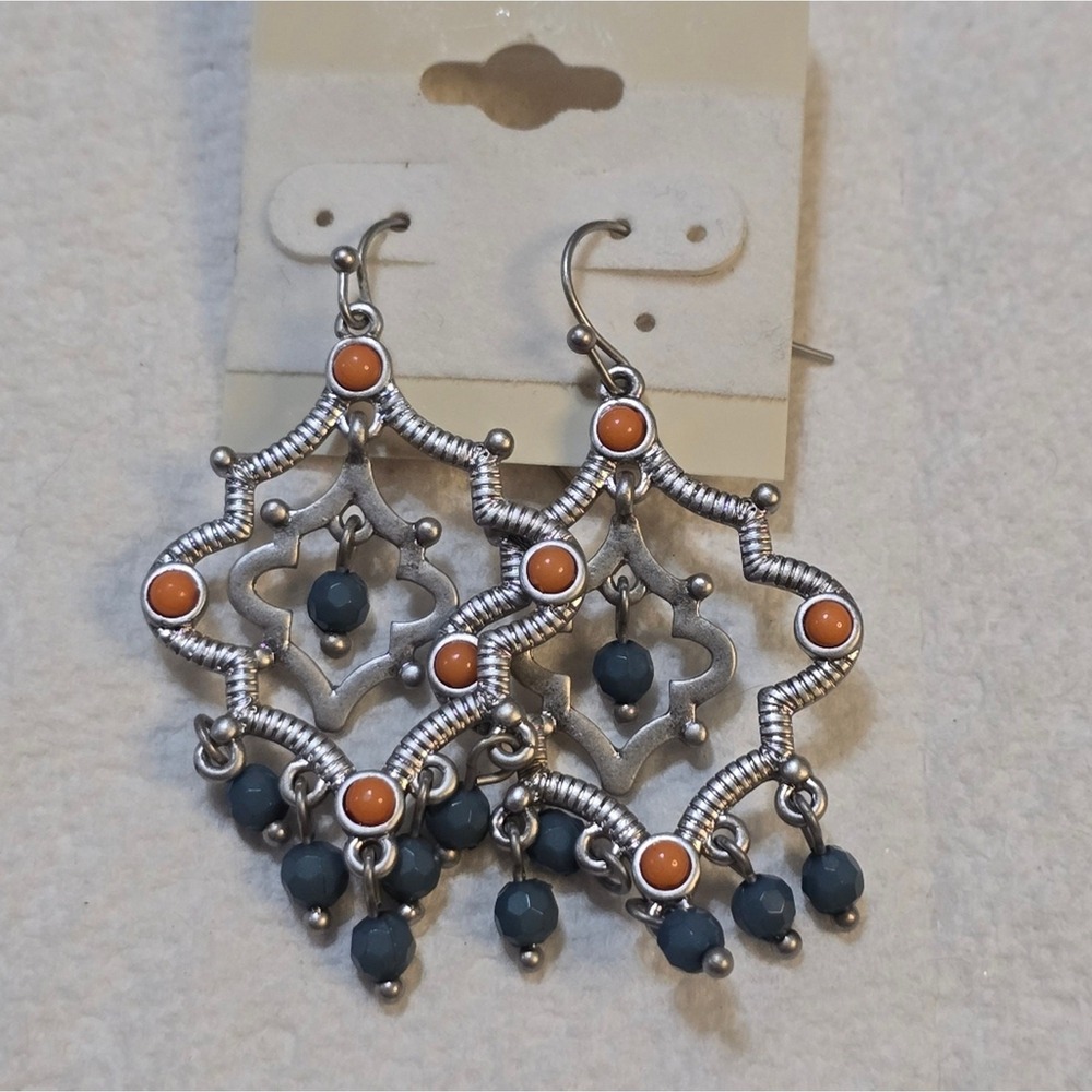 Lia Sophia Bonsai Turquoise & Tangerine Resin Exotic Dangle Earrings New!